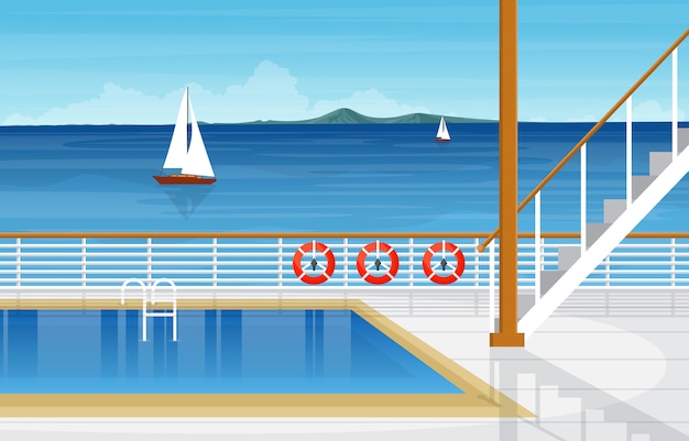 Vecteur piscine de paysage océanique sur l'illustration du pont du navire de croisière