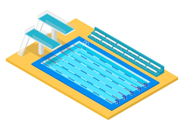 Piscine sportive isométrique réaliste. illustration.