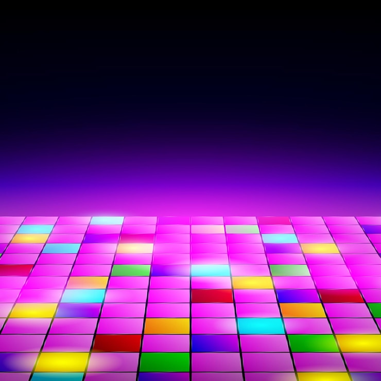 Vecteur une piste de danse dans l'espace ouvert une fête de disco nocturne une scène de danse rétro néon vector