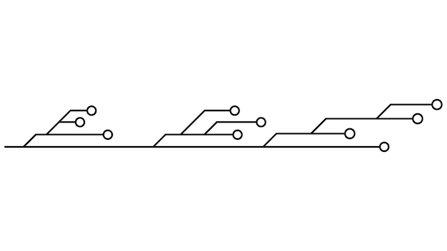 Pistes de circuits imprimés PCB isolées sur fond blanc Clipart technique avec des lignes et des anneaux aux extrémités Diviseurs pour la conception Élément de conception