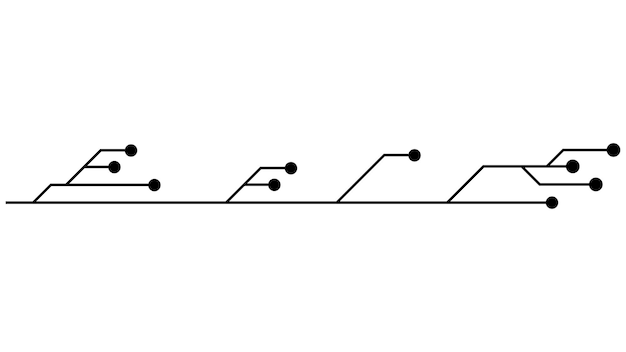 Pistes de circuits imprimés PCB isolées sur fond blanc Clipart technique avec des lignes et des points aux extrémités Diviseurs pour la conception