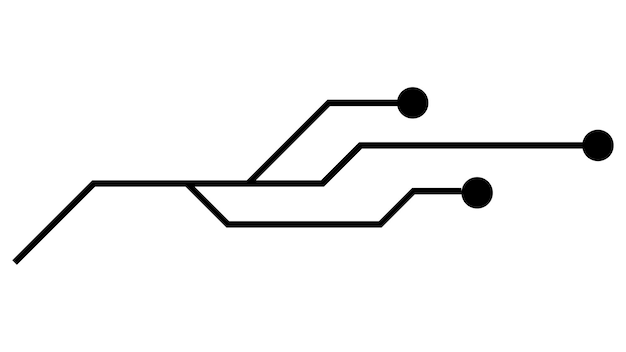Pistes de circuits imprimés PCB isolées sur fond blanc Clipart technique avec des lignes et des points aux extrémités Élément de conception vectoriel
