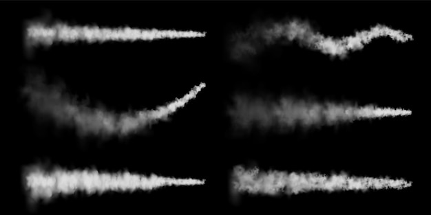 Vecteur pistes de condensation réalistes d'avions, de lancement de fusées spatiales, de missiles ou de traces de balles d'avions à réaction