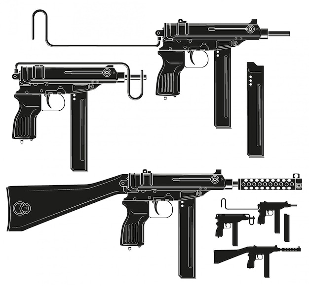 Pistolet Mitrailleur Silhouette Graphique Avec Clip De Munitions