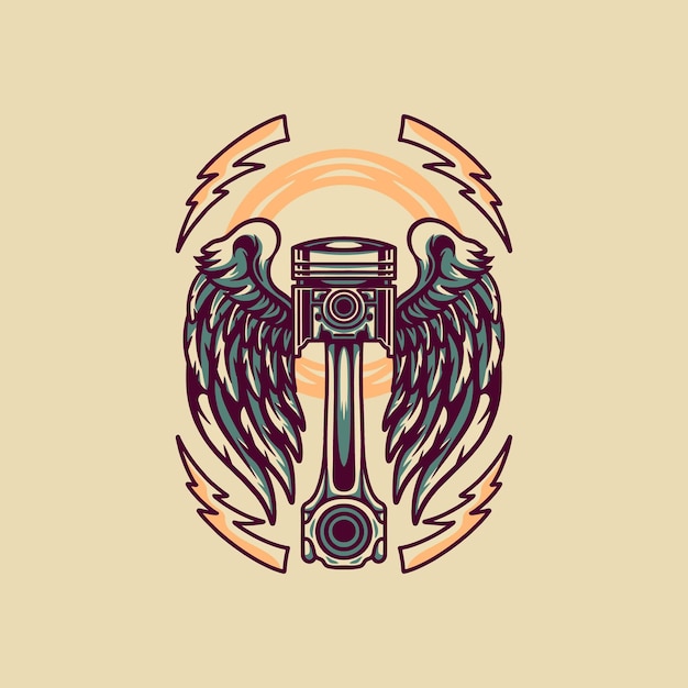 Piston, à, Ailes, Retro, Illustration