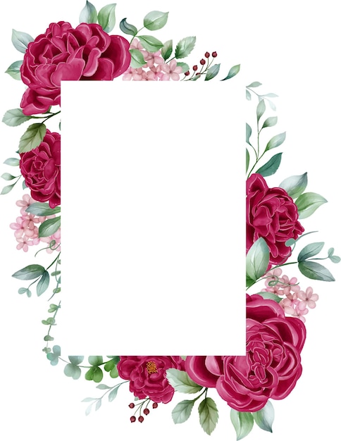 Pivoines cadre floral marron cadre de fleur d'invitation de mariage avec des feuilles de pivoines et de baies isolé sur fond blanc pour l'impression de carte de conception et les invitations