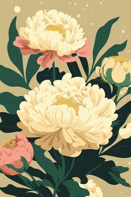 Pivoines et fleurs sauvages pivoine naturelle botanique Fond d'illustration