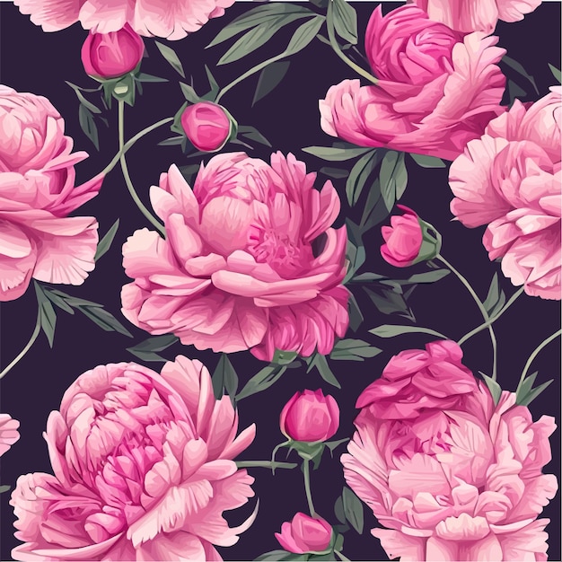 Pivoines roses fleurs et feuilles motif floral vectoriel sans couture printemps été