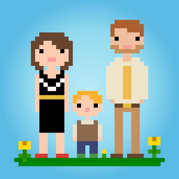 Pixel 8 Bits Aime Ma Famille En Illustration Vectorielle Pour L'icône Du Jeu