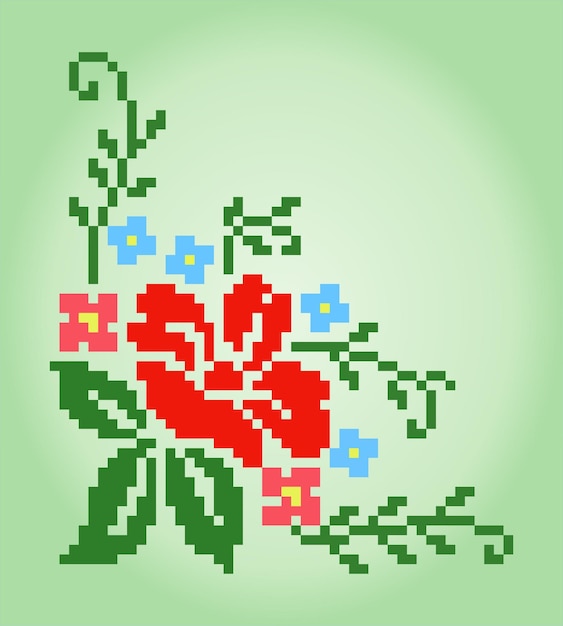 Pixel 8 bits de fleurs d'hibiscus pour les motifs de point de croix dans les illustrations vectorielles