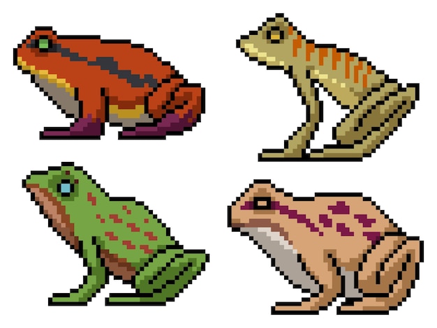 Vecteur pixel art de diverses grenouilles dangereuses