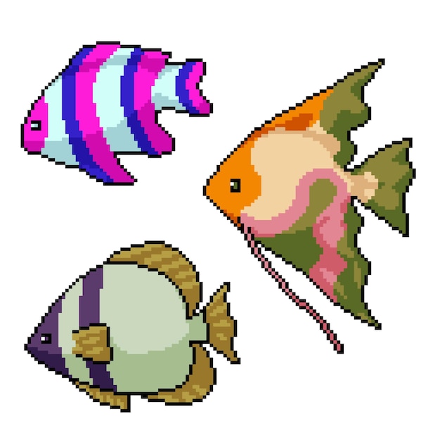 Pixel art du côté poisson coloré