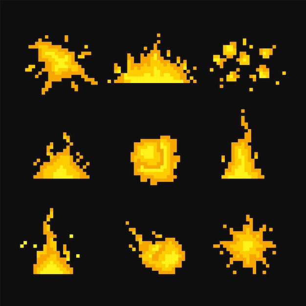 Pixel art ensemble d'effets de feu