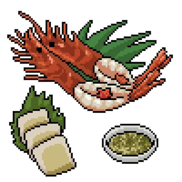 Pixel Art De L'ensemble De Fruits De Mer Du Restaurant