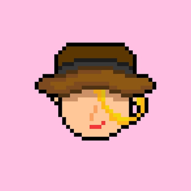 Pixel Art De Femme Mystérieuse Avec Chapeau Marron