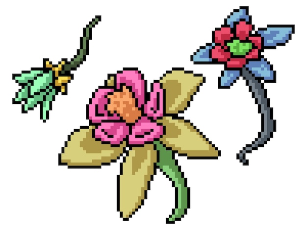 Pixel Art De Fleurs Fantaisie En Fleurs