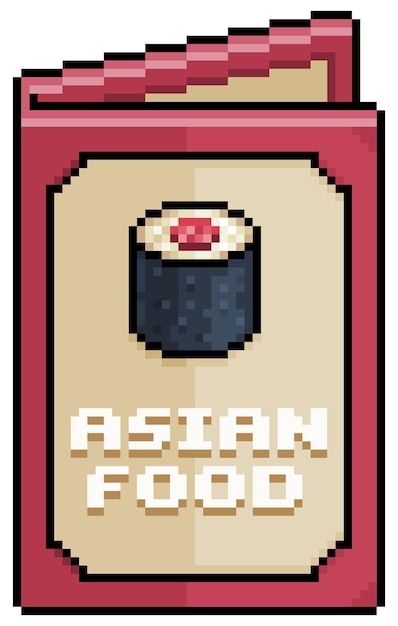 Pixel Art Menu Cuisine Asiatique, Icône De Vecteur De Menu Papier Pour Jeu 8bit Sur Fond Blanc