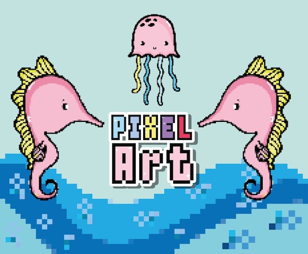 Pixel Art Monde Aquatique Dessins Animés