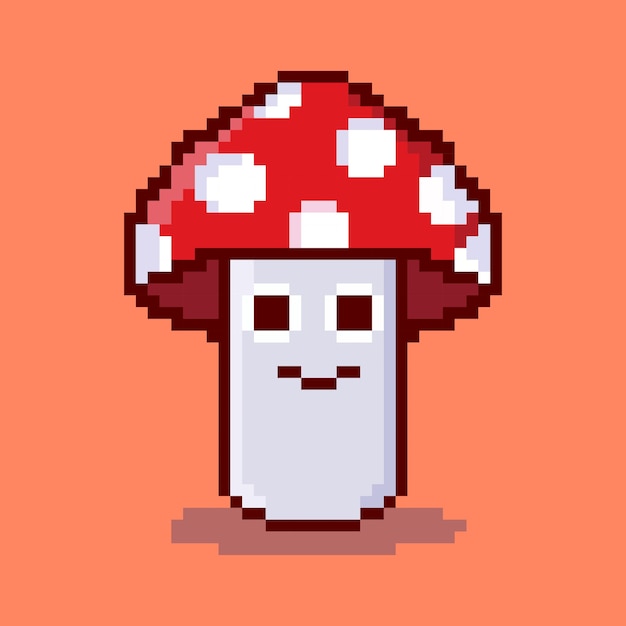 Pixel Art De Personnage De Champignon Sur Fond De Bannière Rouge