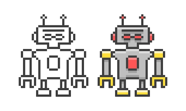 Pixel art robot mignon dans le style rétro illustration vectorielle