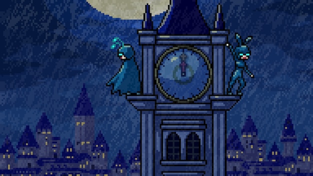 Pixel Art Scène Minuit Héros