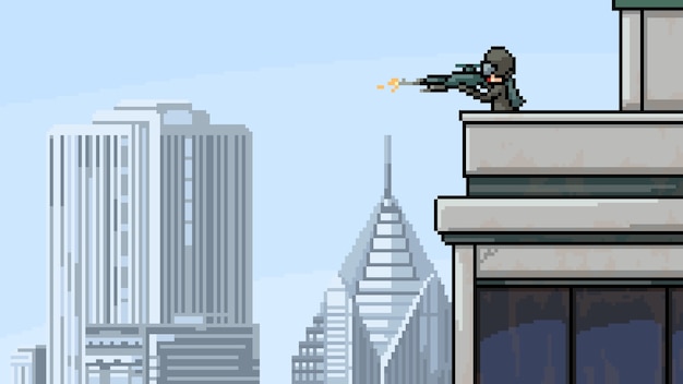 Pixel art scène sniper hitman