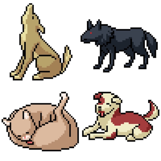 Vecteur pixel art set chien errant isolé