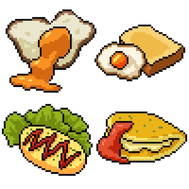 Pixel Art Set Repas D'oeuf Isolé