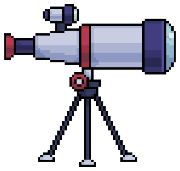 Pixel Art Télescope Astronomique Spyglass Icône Vectorielle Pour Jeu 8bit Sur Fond Blanc