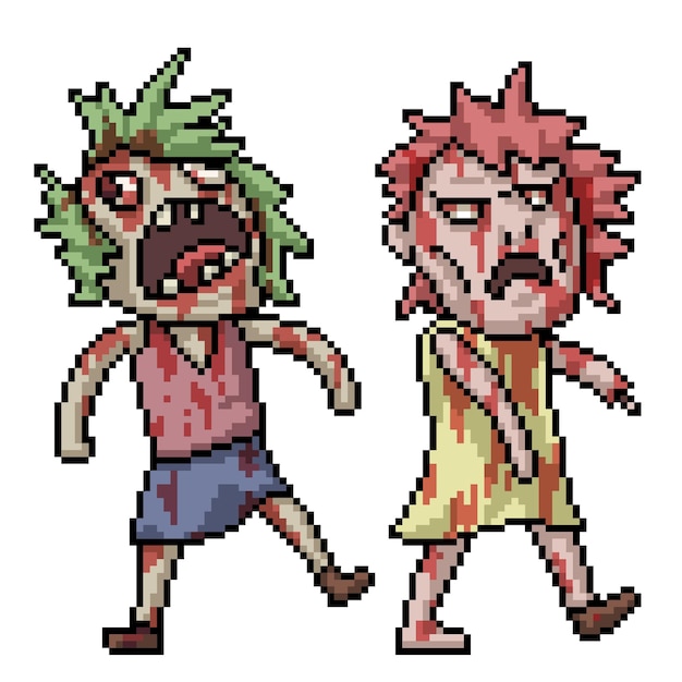 Pixel Art De Zombie Marchant Halloween