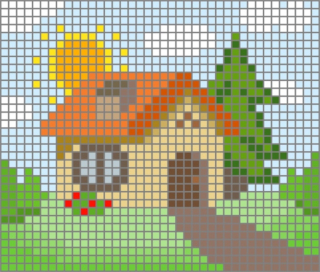 Vecteur pixel house pour motifs de point de croix illustration de mosaic tile house vector