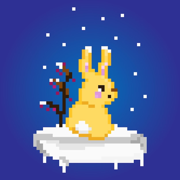 Pixel mignon animal lapin neige