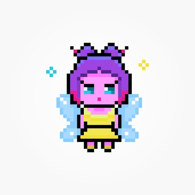 Vecteur pixel mignon personnage d'anime de fée colorée