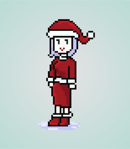 Pixel Santa Lady Personnage Jolie Fille