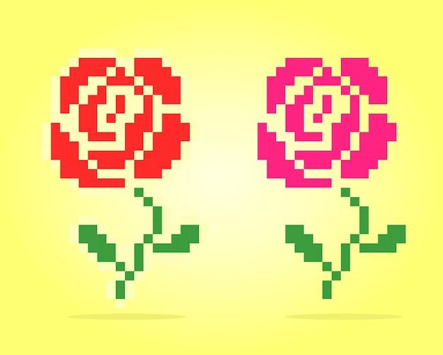 Pixels 8 Bits De Fleurs Roses Pour Les Jeux D'actifs Et Les Motifs De Point De Croix Dans Les Illustrations Vectorielles