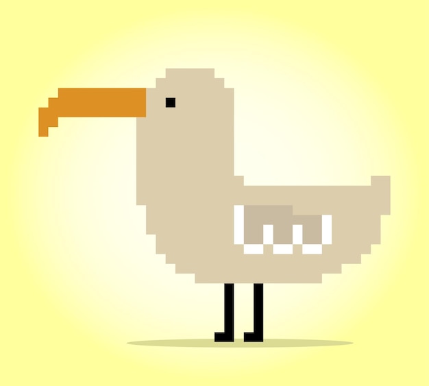 Pixels de 8 bits de mouette Animal pour les jeux d'actifs et les motifs de point de croix dans les illustrations vectorielles