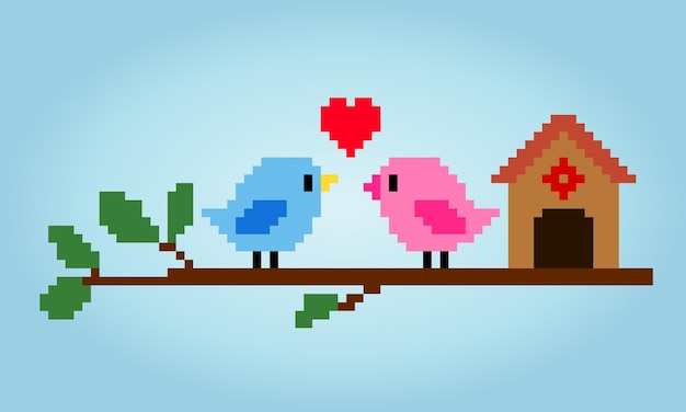 Pixels 8 bits une paire d'oiseaux Animaux pour les motifs de point de croix dans les illustrations vectorielles