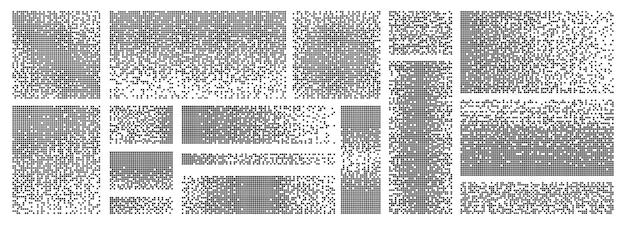 Des pixels de désintégration d'arrière-plan Des formes de pixels dispersées des textures de mosaïques pointillées La décomposition sur des carrés noirs des particules plates des éléments vectoriels racy