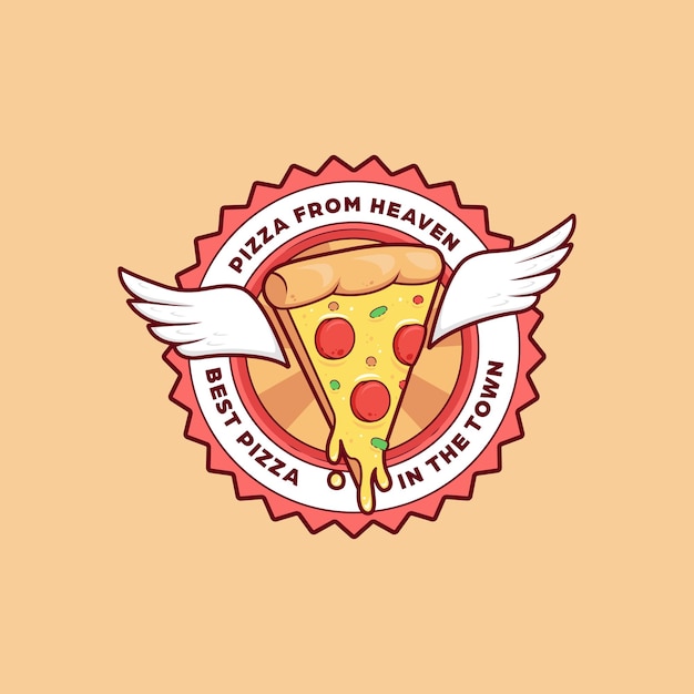 Pizza Au Fromage D'ange Avec Emblème D'insigne De Logo D'illustration De Fusion D'aile