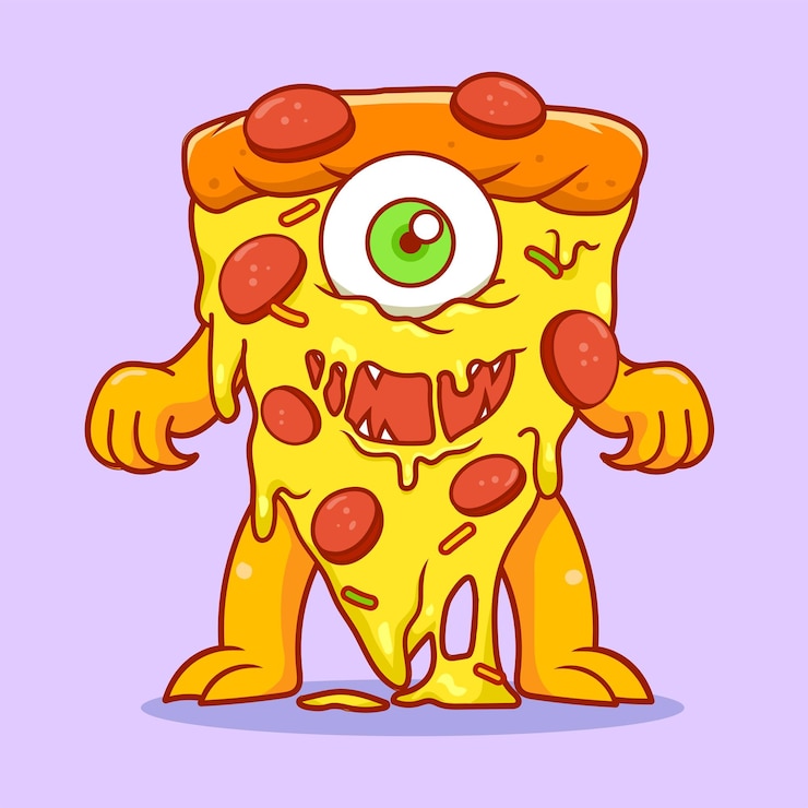 Vecteur pizza au fromage monstre saucisse mozzarella fondue mascotte vectorielle nourriture d'illustration isolée