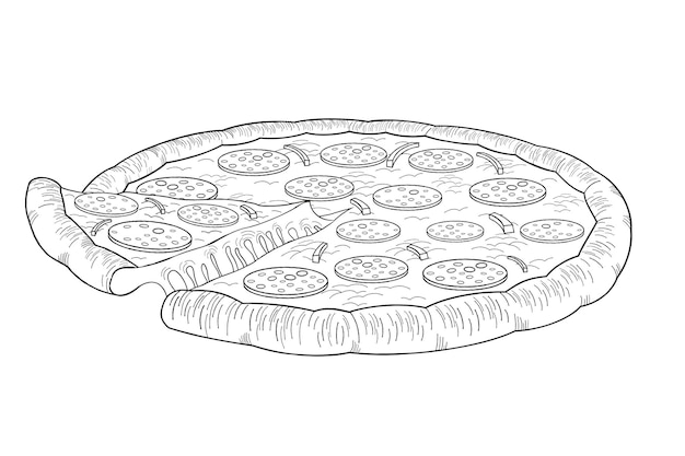 Pizza au pepperoni et oignons contour illustration