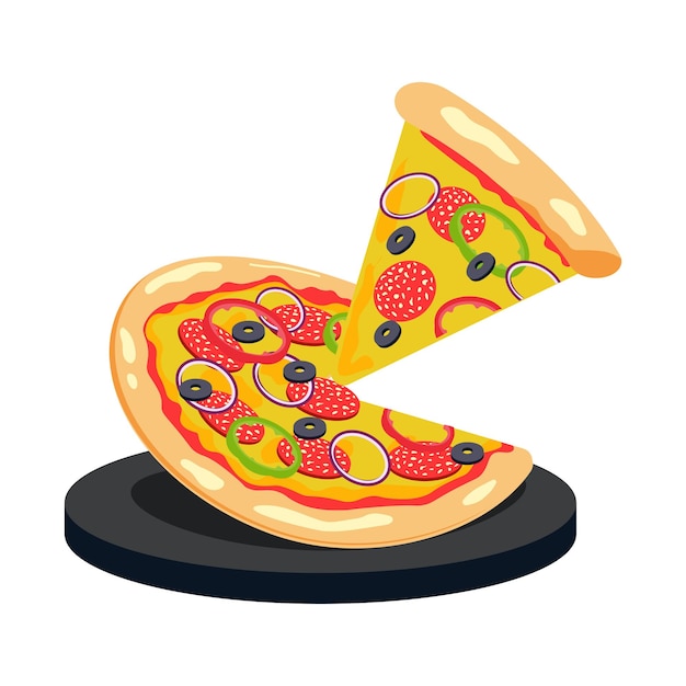 Pizza Au Pepperoni De Vecteur Avec Tranche Restauration Rapide Illustration