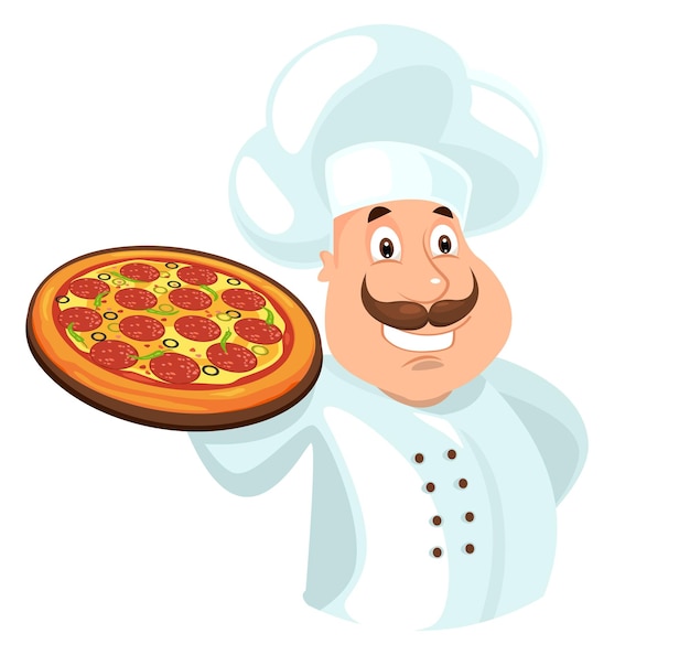 Pizza Chef Logo Mascotte Drôle Pour Restaurant Italien