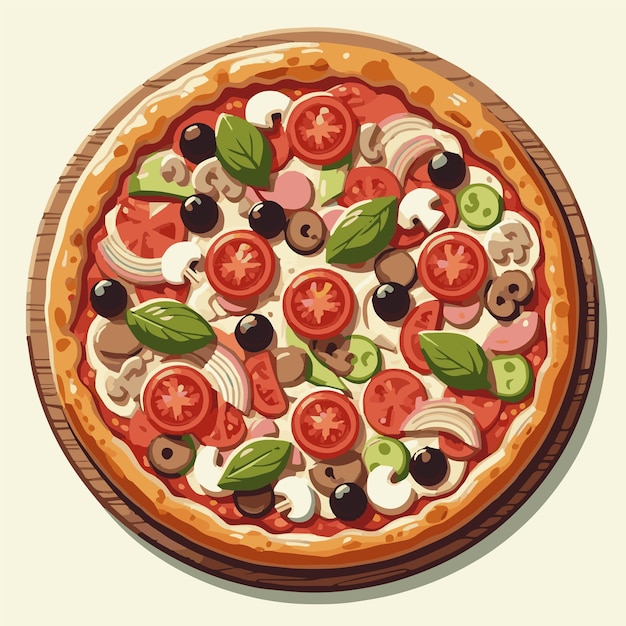 Vecteur une pizza avec différentes garnitures et une pizza avec des olives et des olives