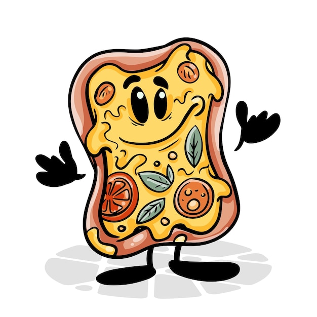 Pizza drôle personnage de dessin animé Vector fond isolé