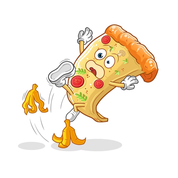 La Pizza A Glissé Sur Le Caractère De La Banane. Mascotte De Dessin Animé