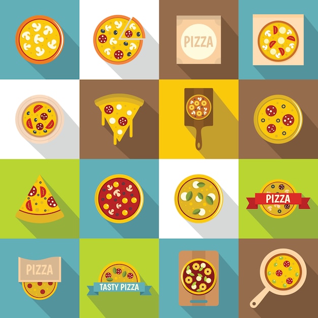 Pizza Icons Set Food, Style Plat