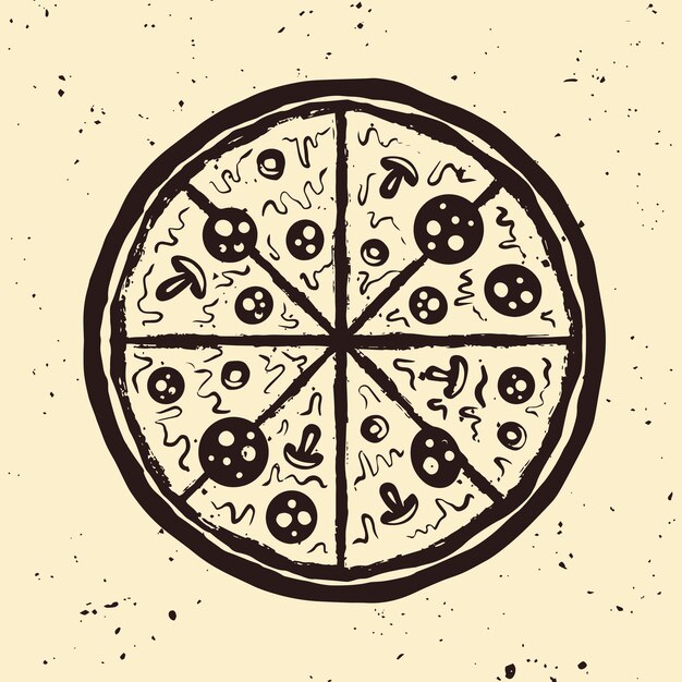 Vecteur pizza illustration vectorielle dessinés à la main dans un style vintage isolé sur fond avec des textures grunge amovibles