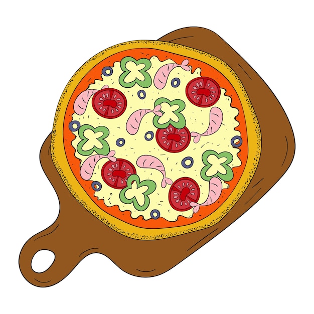 Vecteur pizza sur une illustration vectorielle de planche à découper