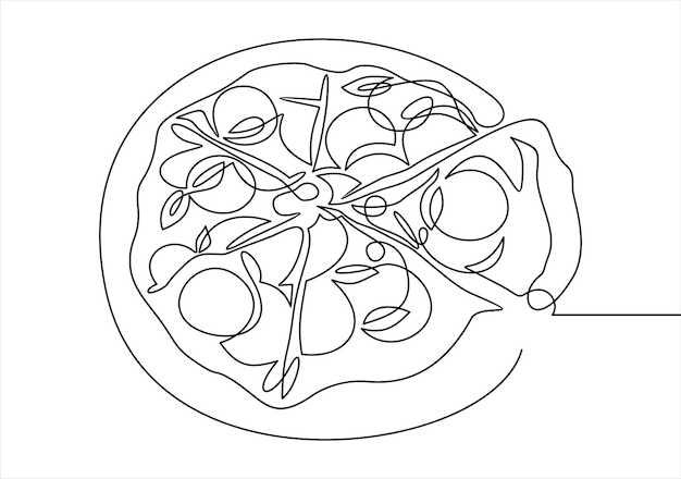 Pizza Ligne Continue. Fast Food. Illustration Vectorielle.